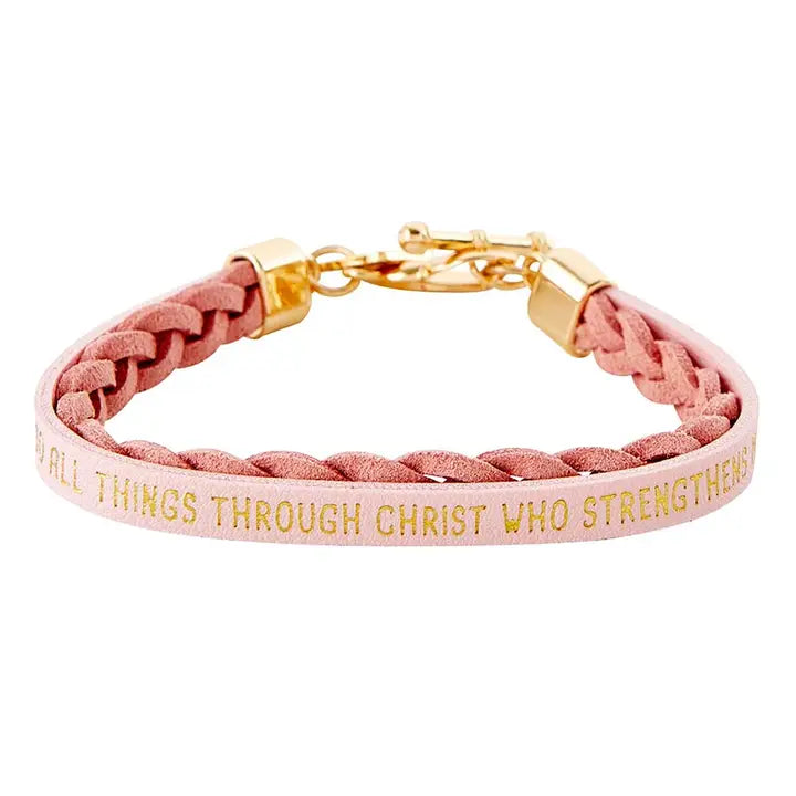 Wrapped in Love Philippians 4:13 - Pink Braided Bracelet