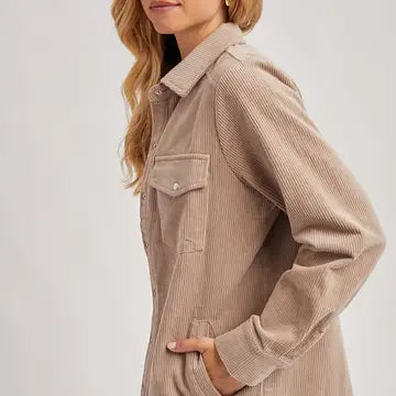 Corduroy Button Down Shacket with Pockets