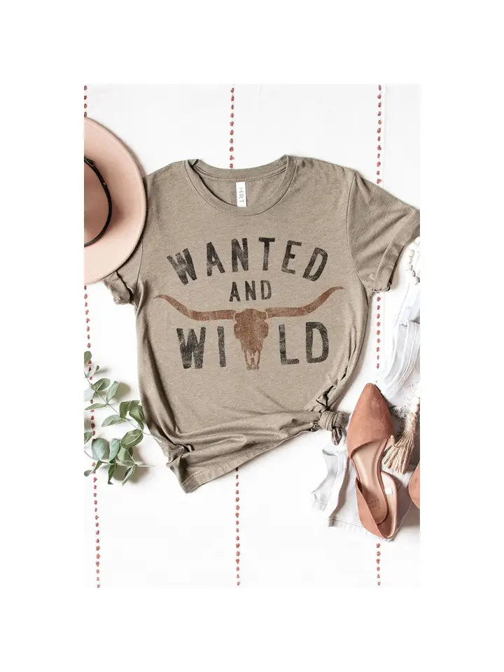 Wanted and Wild Bull Head Short Sleeve Graphic Top