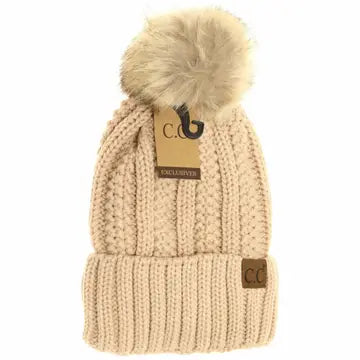 Fuzzy Lined Fur Pom C.C Beanie