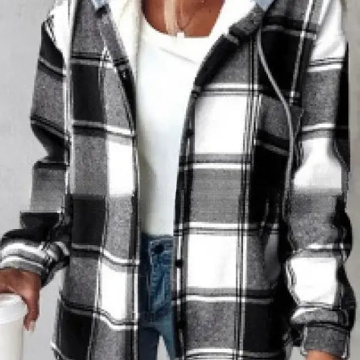 Plaid Button Down Hooded Fleece Lined Jacket Shacket