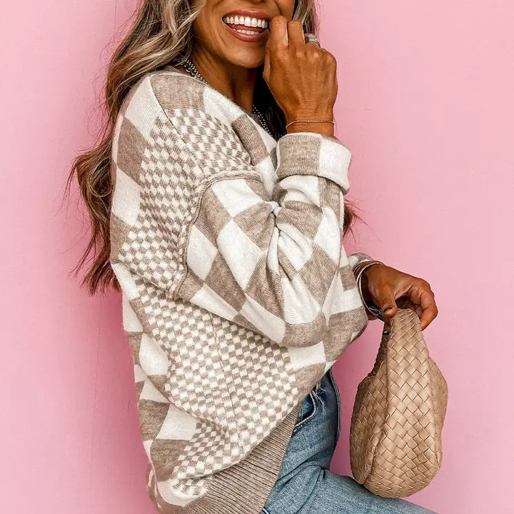 Checkered Round Neck Sweater
