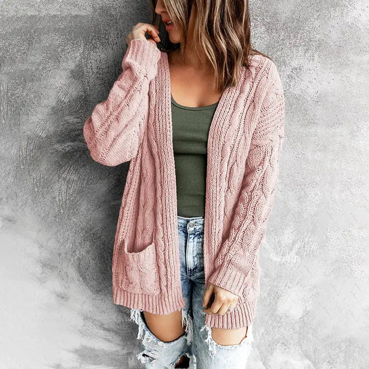 Solid Color Twist Knit Cardigan Coat
