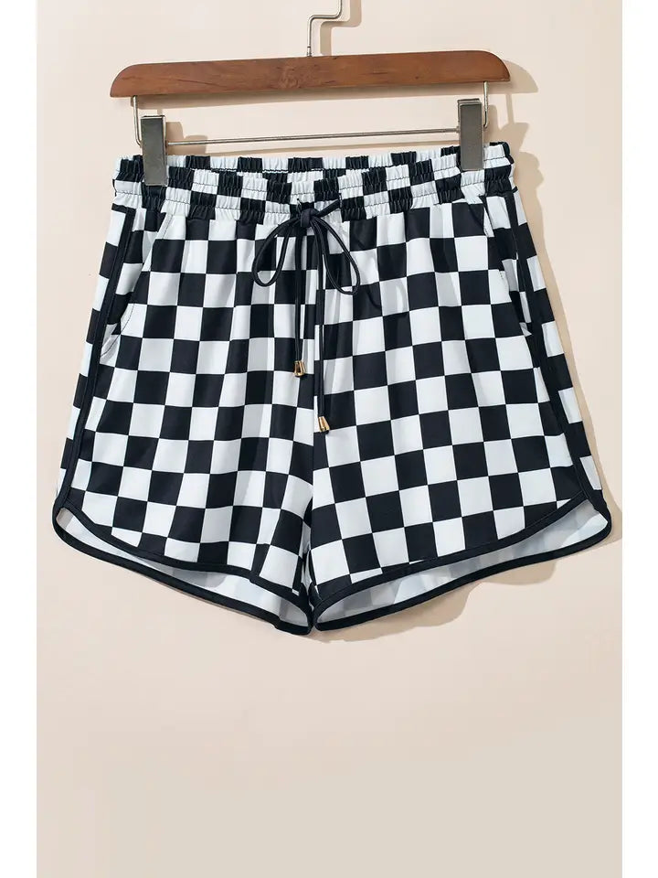 Checkered Drawstring Elastic Waist Casual Shorts