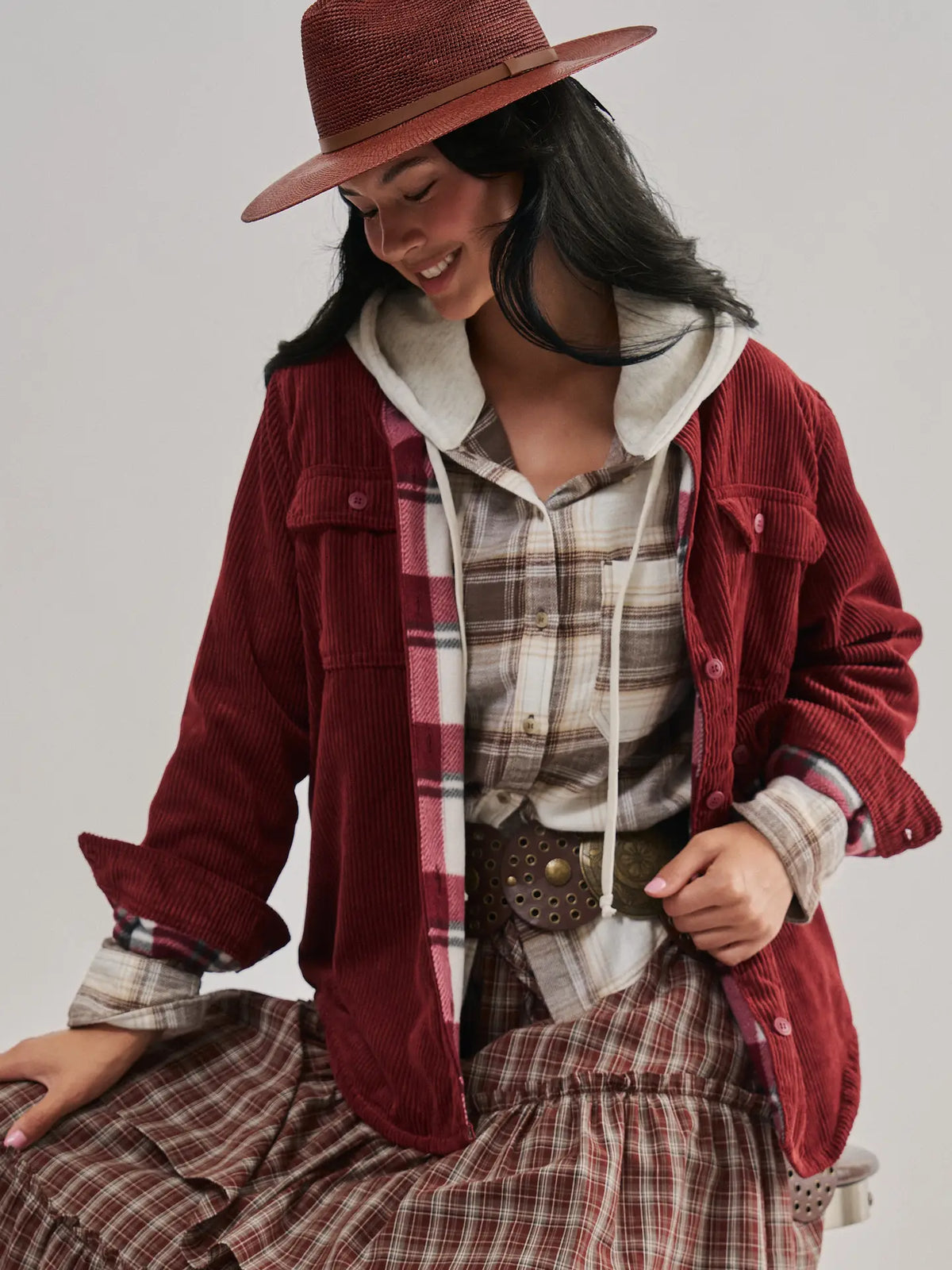 Plaid Lined Corduroy Flannel Shacket