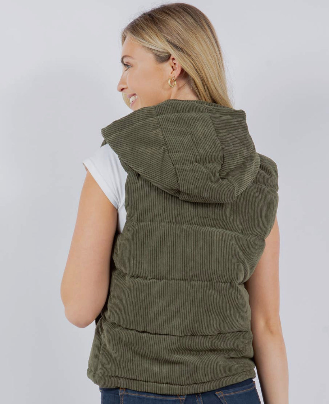 Hooded Corduroy Puffer Vest