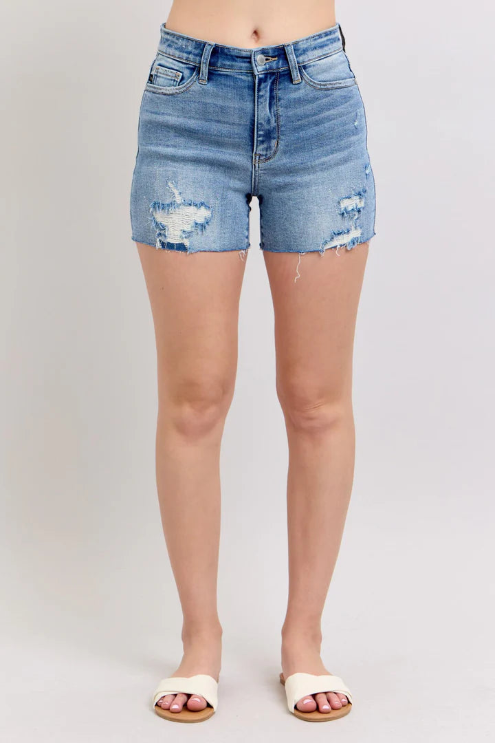 Judy Blue High Waist Shorts With Stitch Over Destroy Detail
