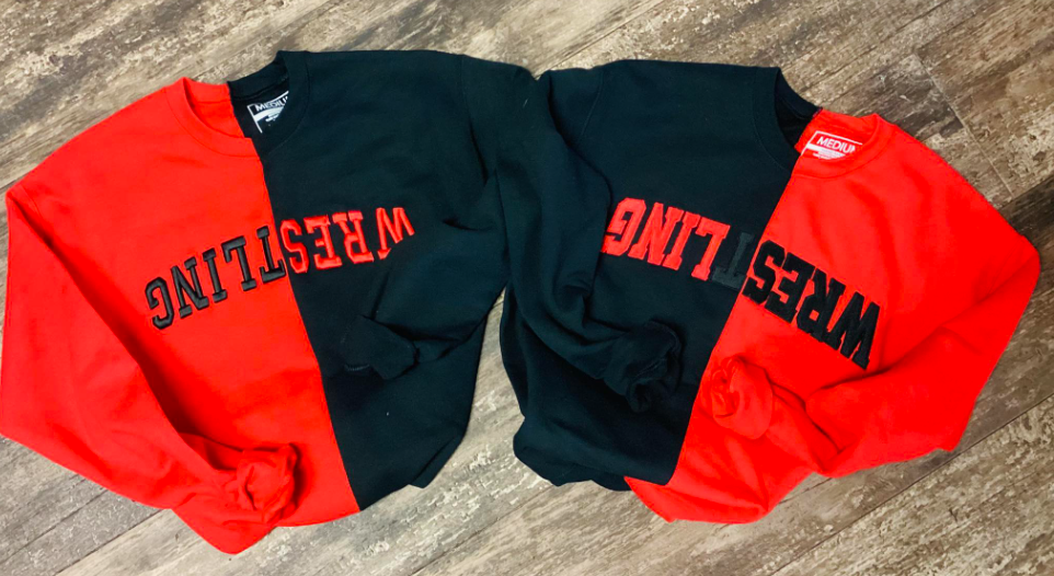 Red and Black Split Embroidered Crewneck