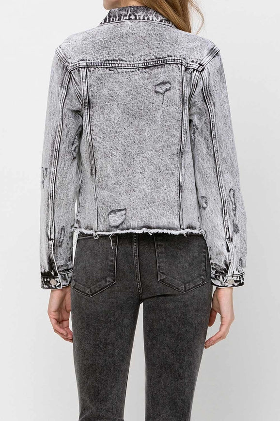 Distressed Acid Wash Classic Crop Jean Jacket