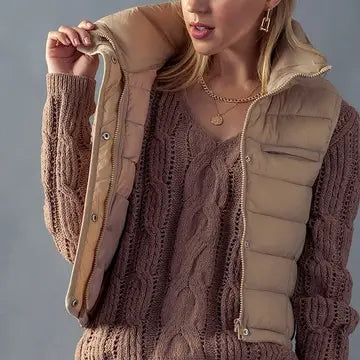 Stripe Quilted Stand Collar Padded Vest Jacket