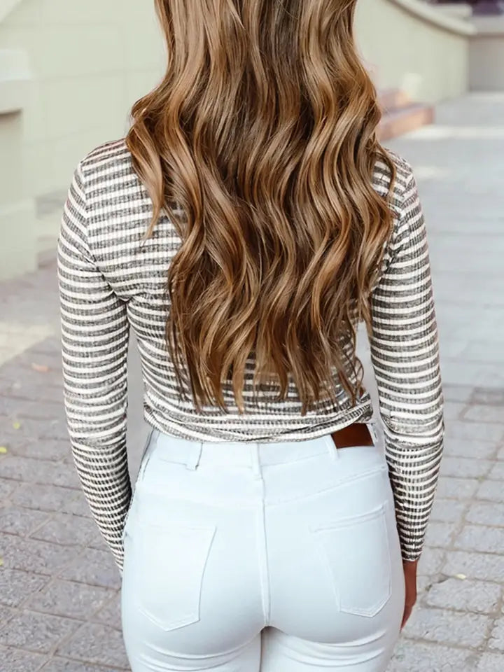Mock Neck Striped Long Sleeve