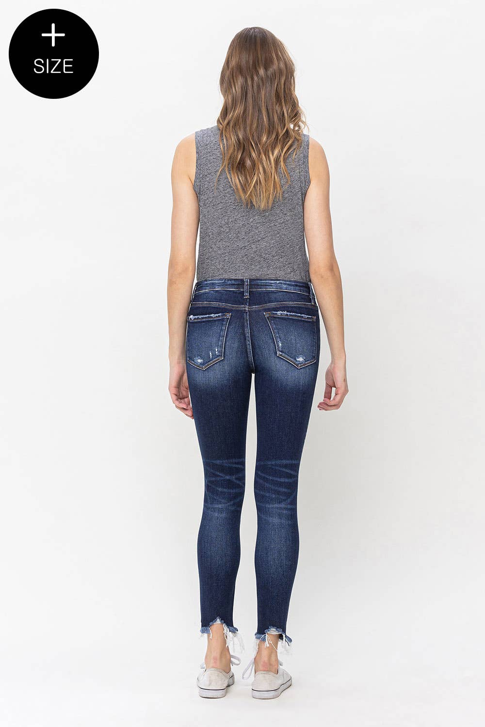 PLUS SIZE MID RISE UNEVEN RAW HEM SKINNY JEAN LV1144-P: VERIFIABLE / 16