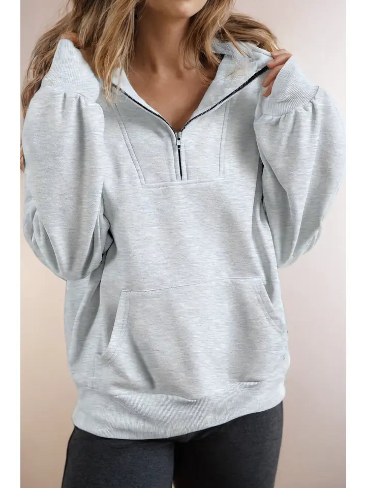 Half Zip Stand Neck Kangaroo Pocket Sweatshirt