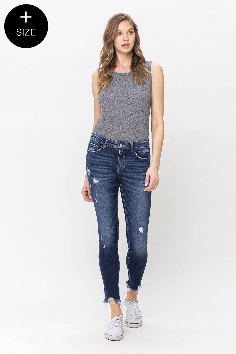 VERVET : PLUS SIZE MID RISE UNEVEN RAW HEM SKINNY JEAN : VERIFIABLE