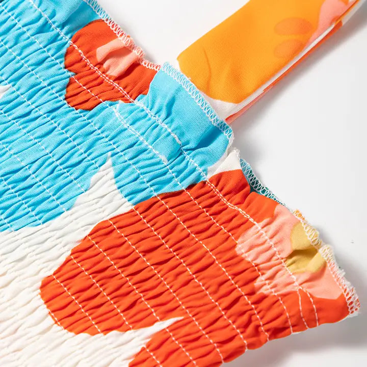 Floral Self Tied Straps Smocked Bust Maxi Dress