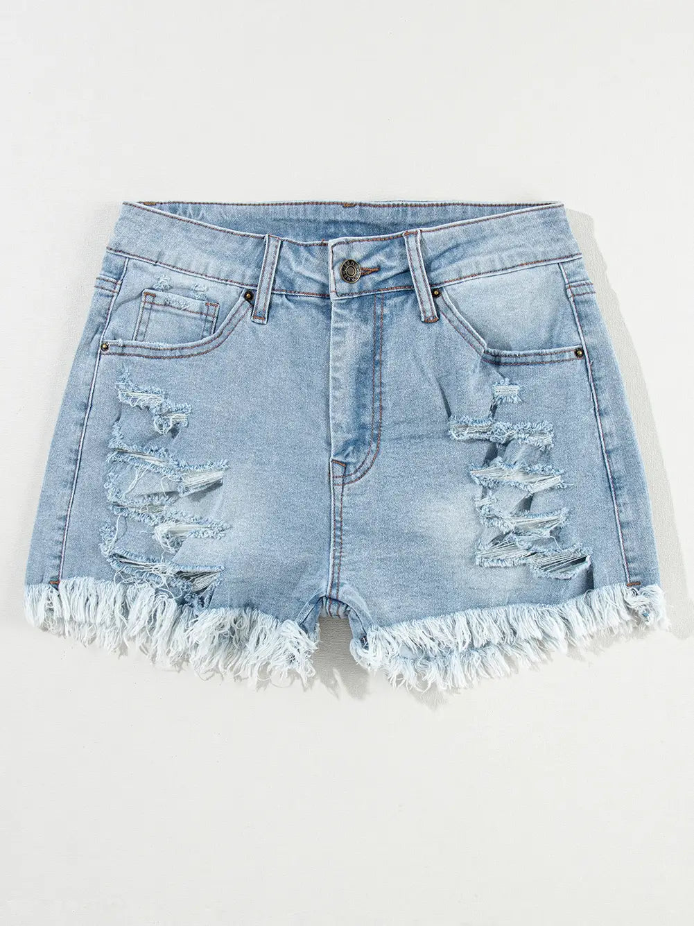 Distressed Ripped Raw Hem High Waist Denim Shorts