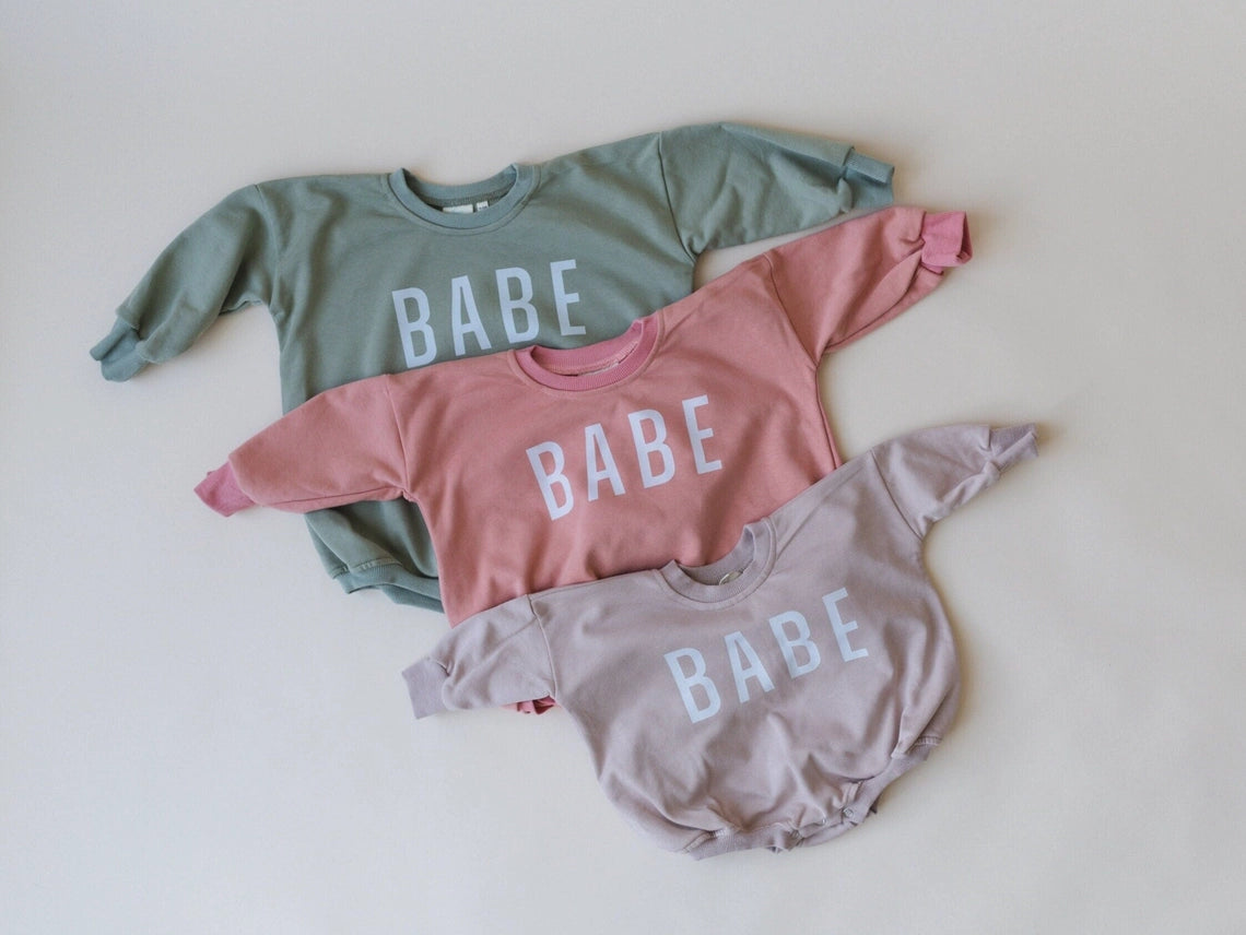 Babe Oversized Sweatshirt Romper - Baby Girl Bubble Romper