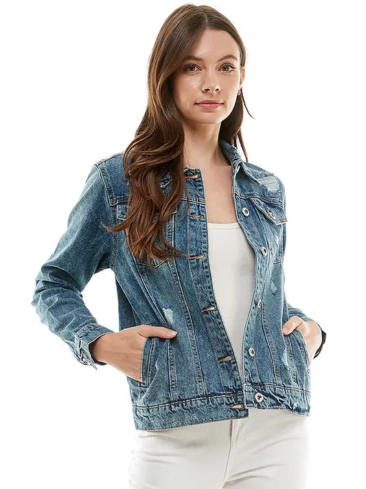 Ladies' Denim Jacket with Distressed