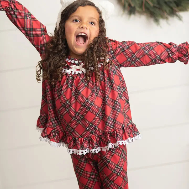 Kids Red Plaid Holiday Christmas Play Lounge Set