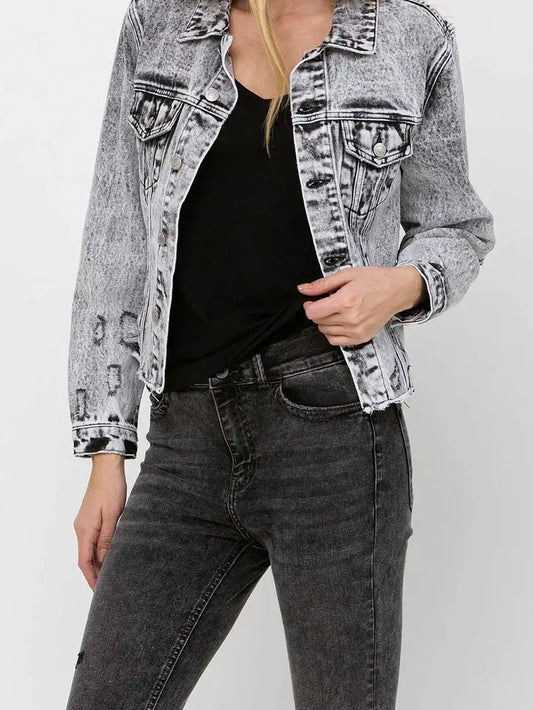 Distressed Acid Wash Classic Crop Jean Jacket