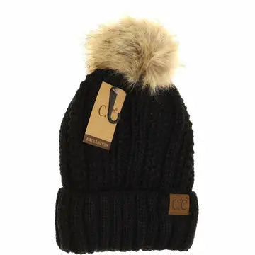 Fuzzy Lined Fur Pom C.C Beanie