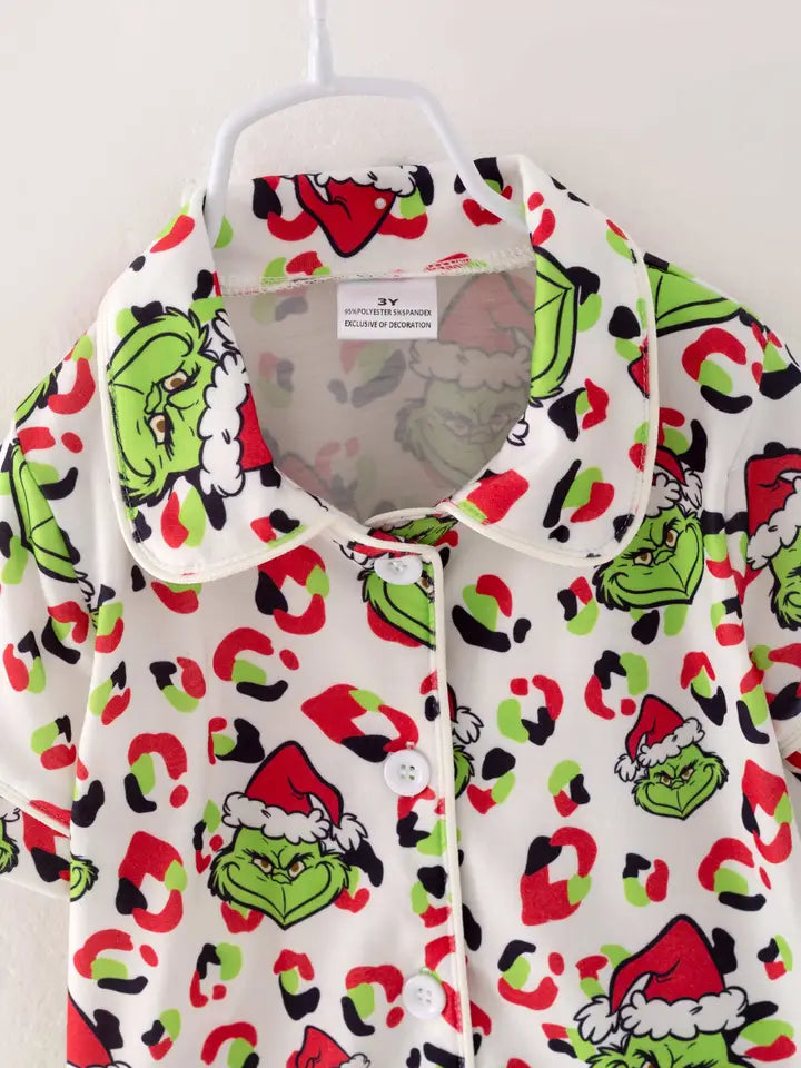 Christmas Grinch Leopard Girl Pajamas Sleepwear