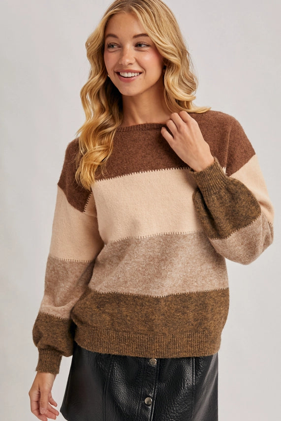 Color Block Knit Sweater Pullover
