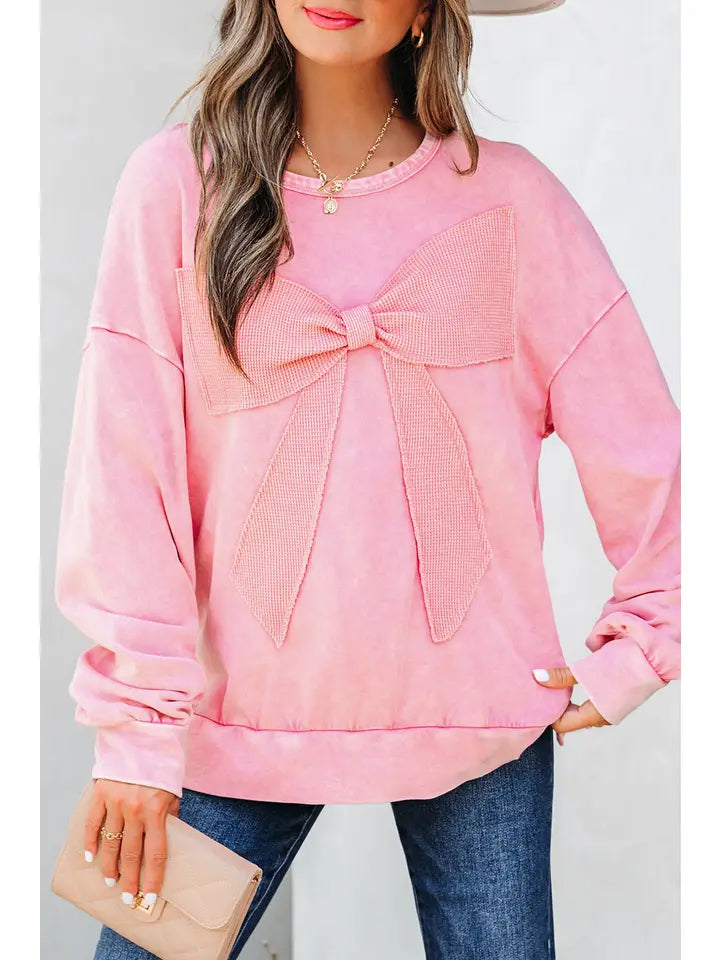 Solid Bow Mineral Wash Sweater