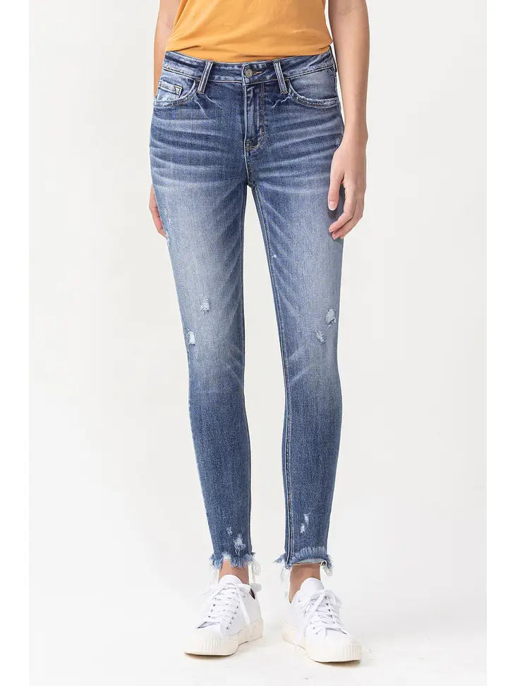 Mid Rise Ankle Skinny With Frayed Hem