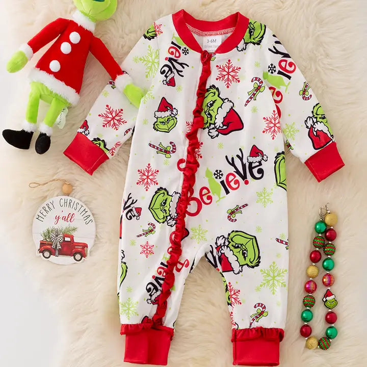 Grinch Christmas Character Printed Baby Onesie