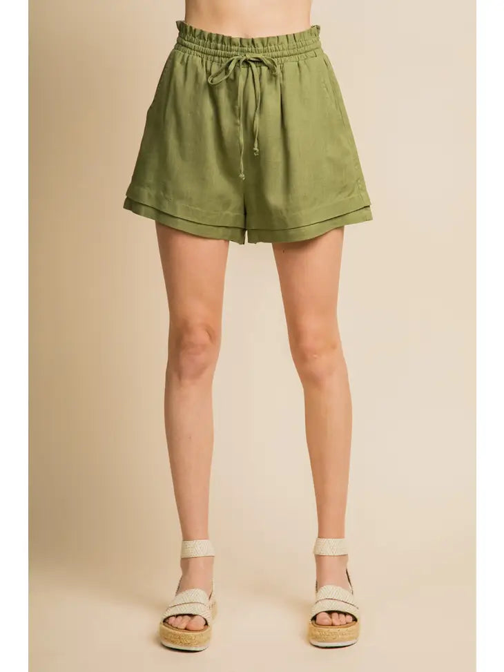 Double Hem Crinkle Gauze Shorts