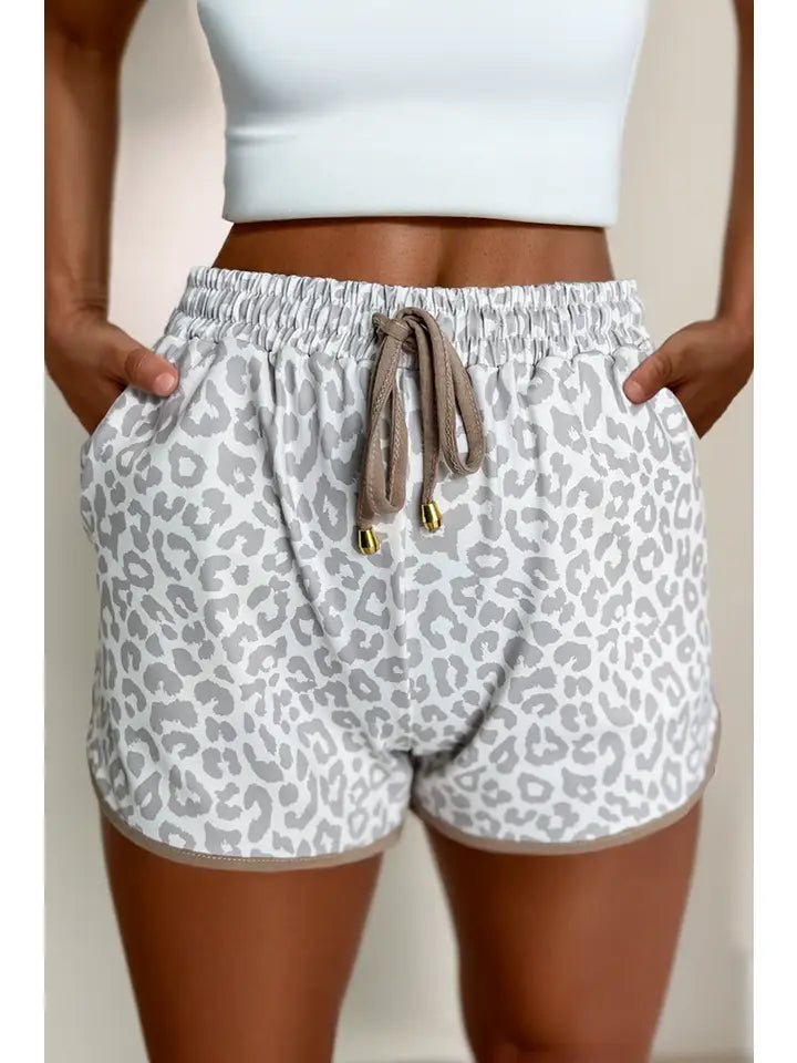 Leopard Grey Elastic Shorts