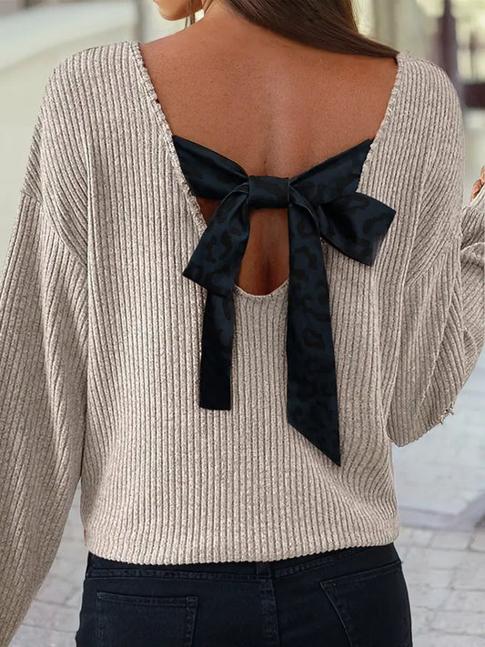 Ribbon Bow Back Long Sleeve Top