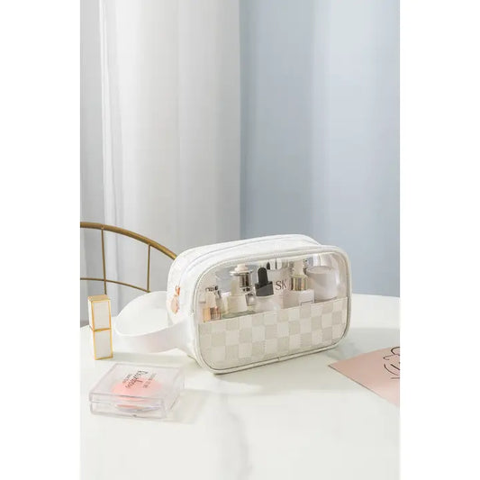 Checkered Monogram Clear Cosmetic Makeup Bag