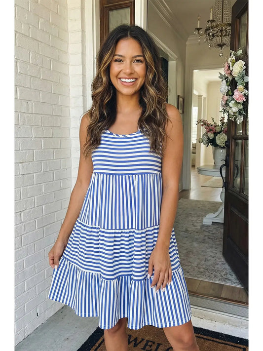 Las Stripe U Neck Loose Fit Dress