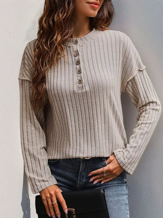 Color Button-Down Ribbed Top