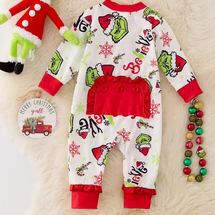 Grinch Christmas Character Printed Baby Onesie