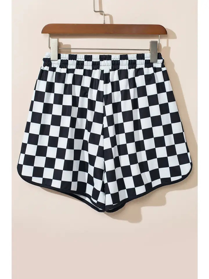 Checkered Drawstring Elastic Waist Casual Shorts