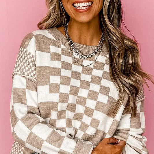 Checkered Round Neck Sweater