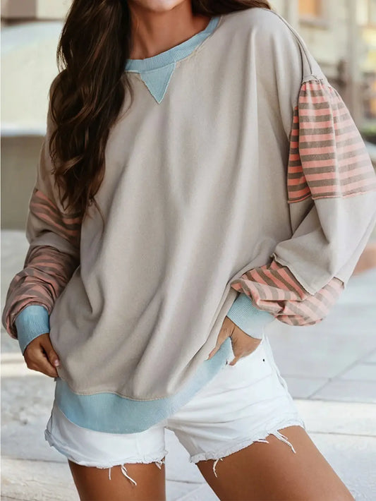 Striped Colorblock Patchwork Drop Shoulder Sweatshirt
