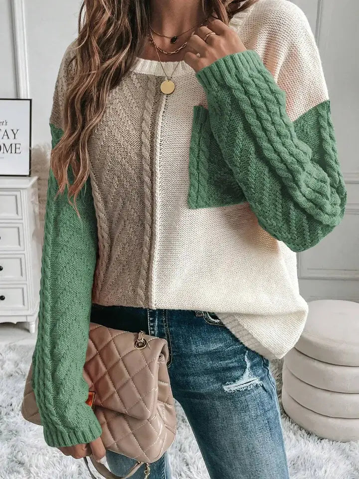 Colorblock Patched Pocket Sweater