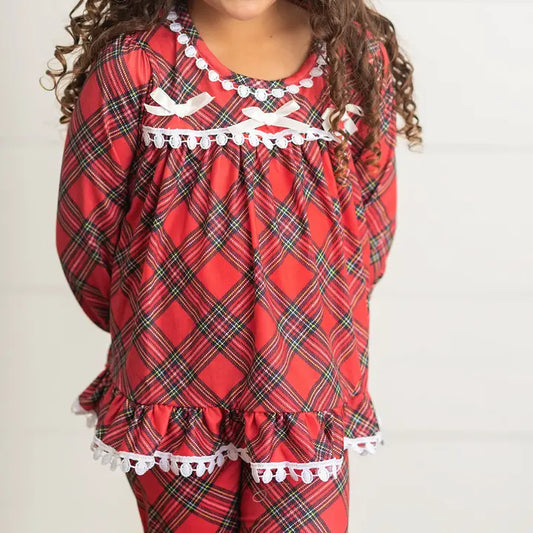 Kids Red Plaid Holiday Christmas Play Lounge Set