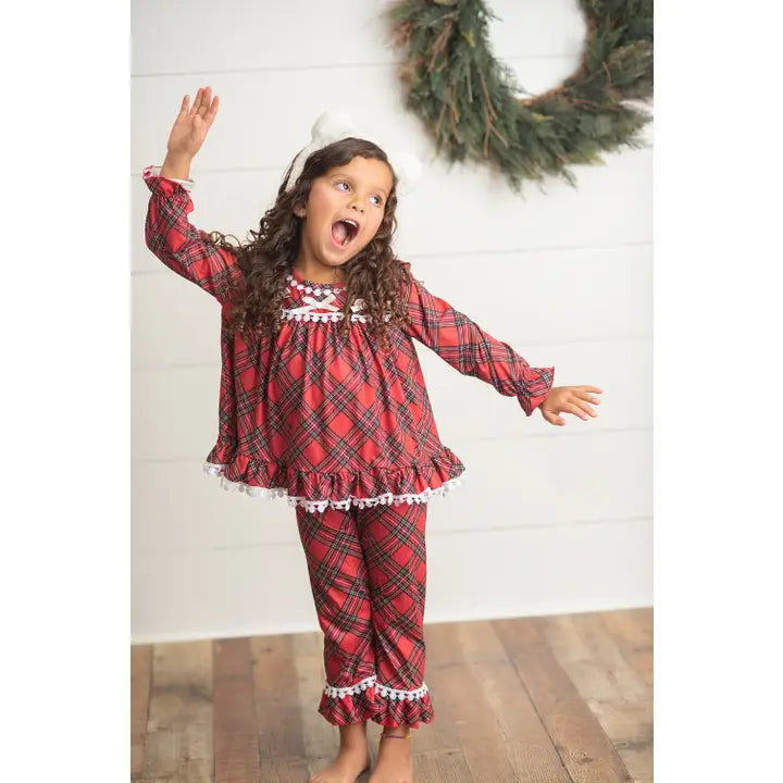 Kids Red Plaid Holiday Christmas Play Lounge Set