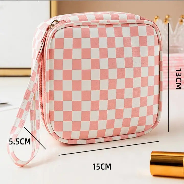 Travel Checker Gingham Makeup Cosmetic Pouch Bag