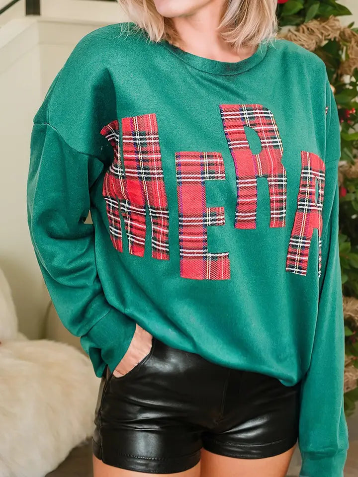 Merry Letter Patchwork Long Sleeve Blouse
