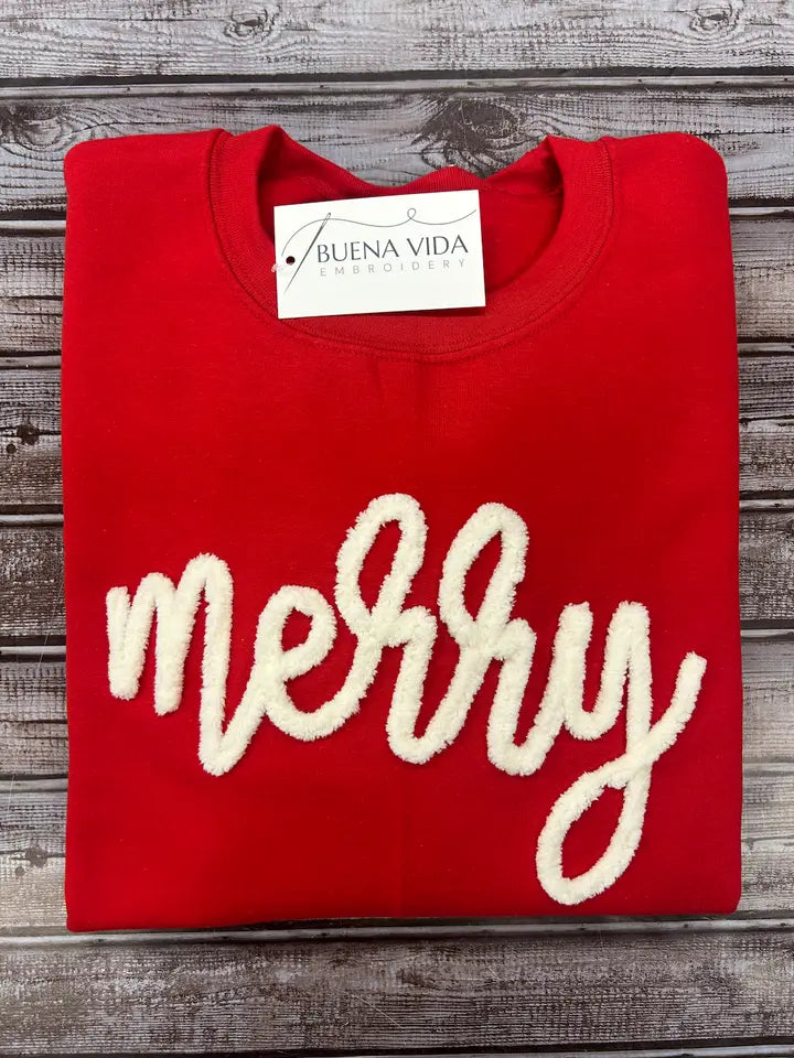 Merry Yarn Christmas Embroidered Crew Sweatshirt