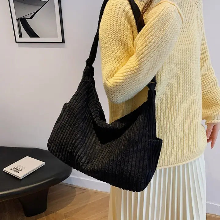 Corduroy Casual Quilted Shoulder Tote Bag