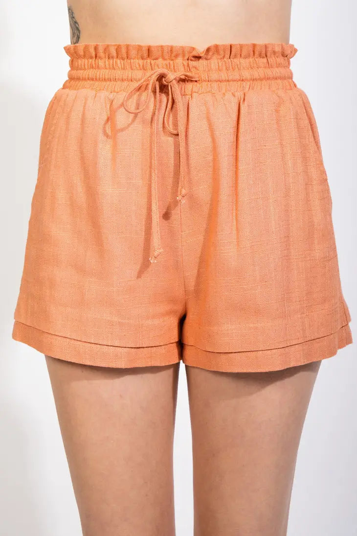 Double Hem Crinkle Gauze Shorts