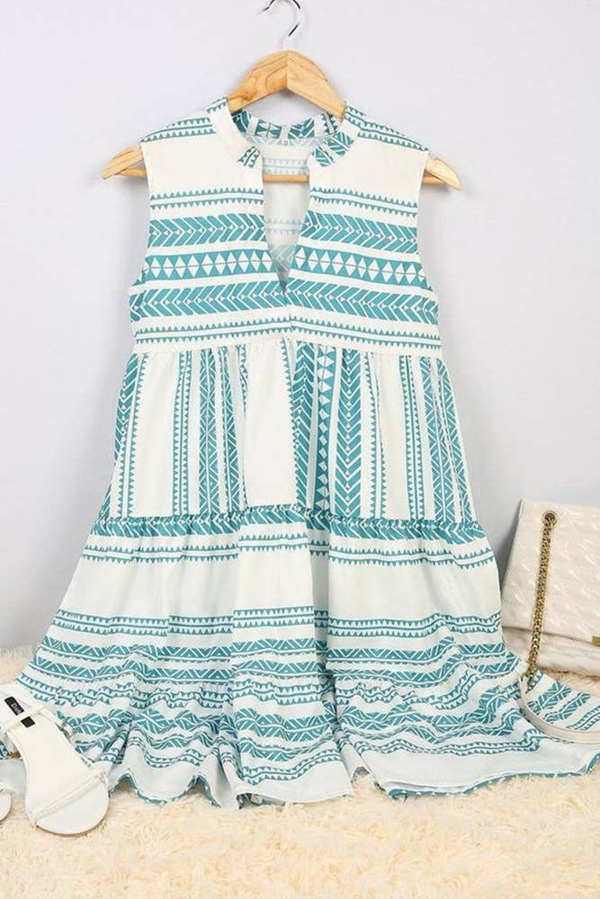 white christmas dresses Aztec Print V-neck Sleeveless Mini Dress – 605 Design & Apparel