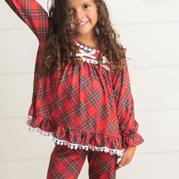 Kids Red Plaid Holiday Christmas Play Lounge Set